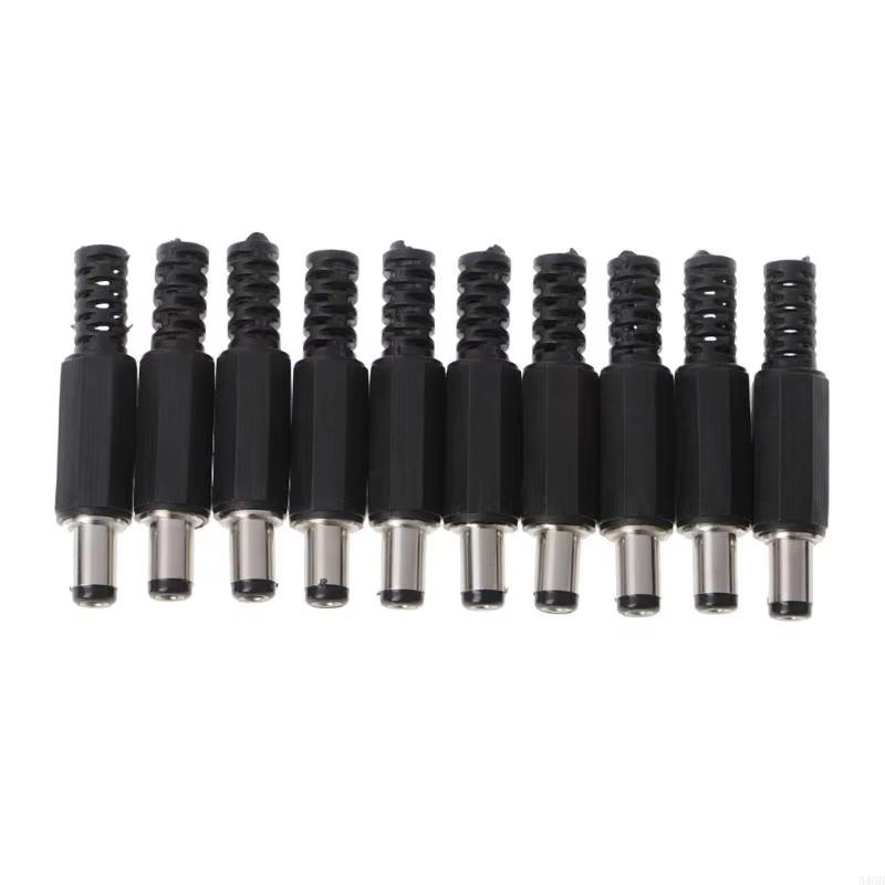 10pcs 5.5mm X 2.1mm DC Power Plugs Male Barrel Connectors Black