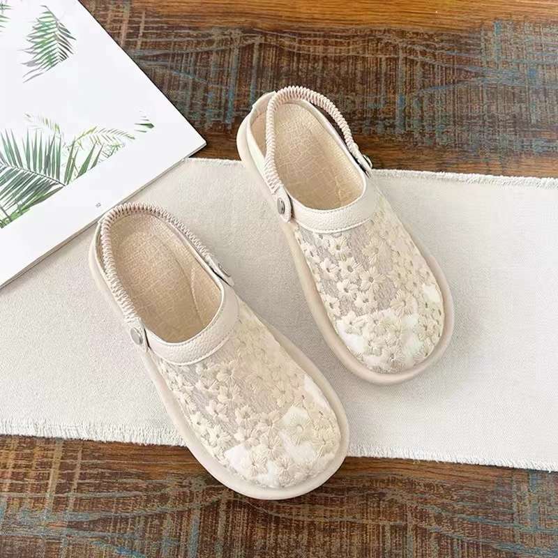 Baotou Sandalen Damen tragen vielseitige Sandalen draußen Sommer, ein Pedal flachsohlige Büroarbeit Halbschuhe beliebt einzelne Schuhe