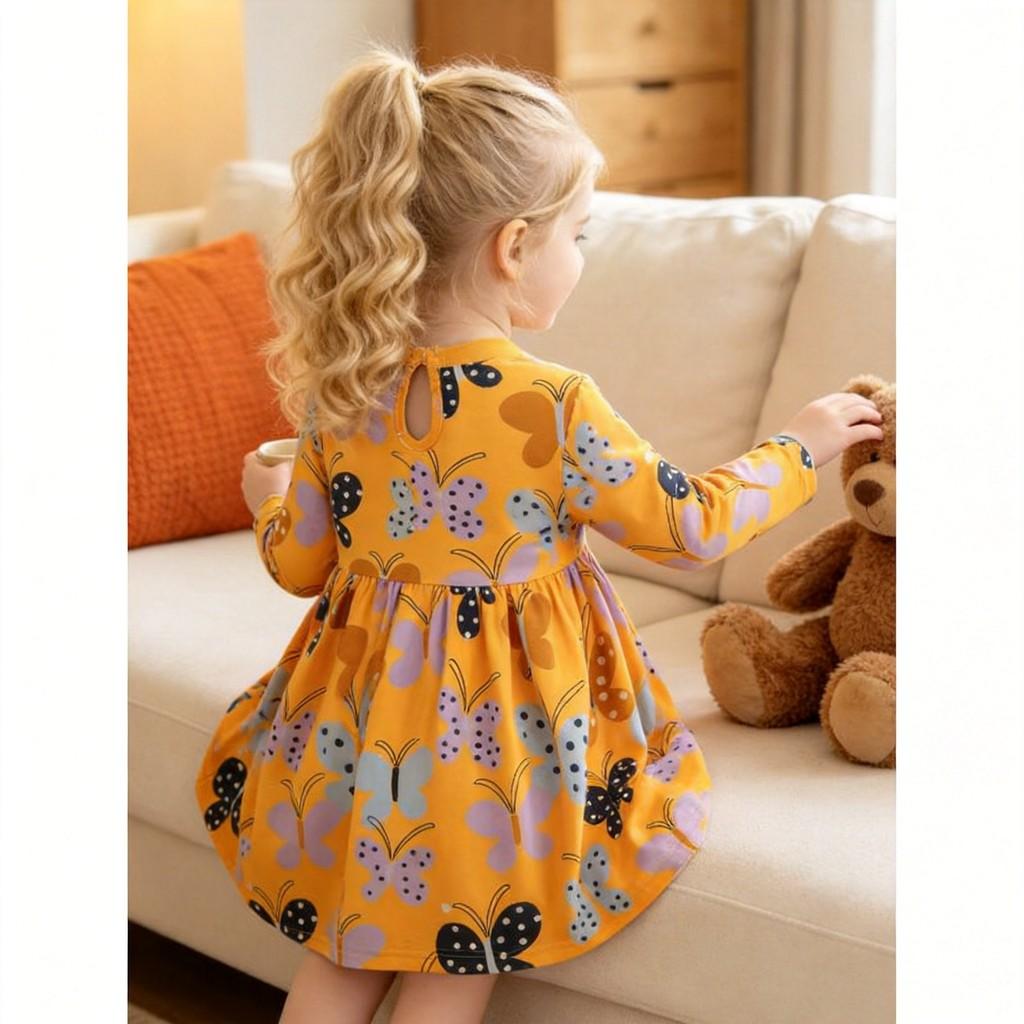 Girls Summer Fashion Cotton Long Sleeve Princess Dress For Age 3 To 8 Years
