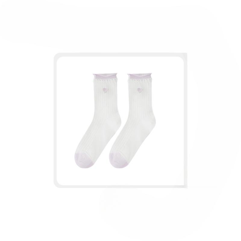 Women's Autumn Thin New Style of Curled Embroidery Color Love Heart Tube Cotton Socks