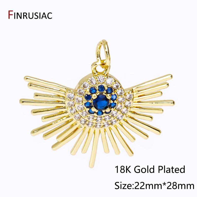 

Trendy 18K Gold Plated Brass Eye Pendant,Inlaid Zircon Blue Eye Charms For DIY Jewelry Making Accessories Findings 1 piece