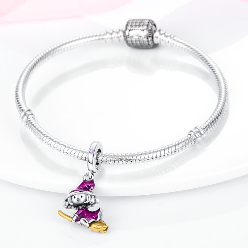 Charms Copper Halloween Purple Magical Girl Pendants Fit Charms Plata Original Bracelet Beads Women Jewellery Making Diy