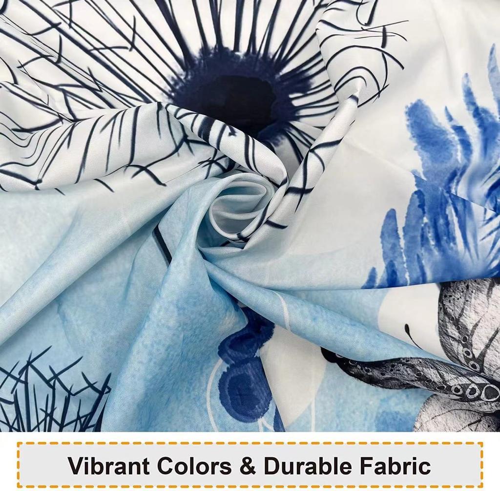 Blue Floral Shower Curtains Watercolor Dandelion Wildflowers Plant Farmhouse Waterproof Fabric Bathroom Bath Decor Set Washable