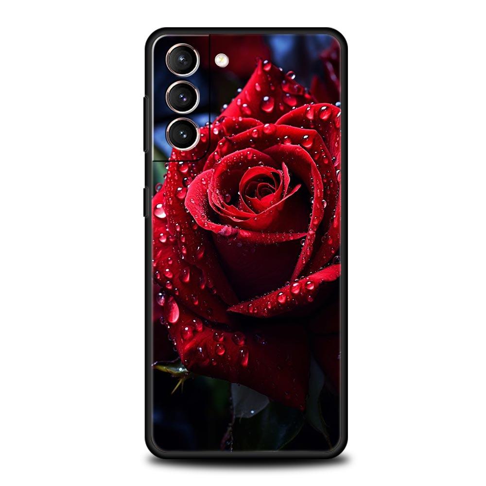 Beautiful Red Rose Flowers Phone Case For Samsung Galaxy S24 S23 S22 S20 Ultra S21 FE 5G S10 S9 Plus S10E S8 Soft Silicone Cover