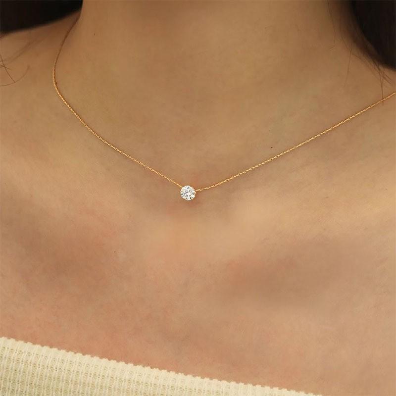 Peri'sbox Dainty Minimalist Solitaire Zircon Charm Necklace Anti Tarnish Stainless Steel Chain Round Clear Cz Stone Necklace New