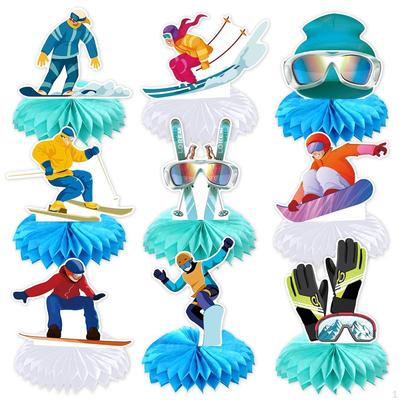 9 Stück Skiing Geburtstagsdekoration Waben-Mittelstücke, Niedliche DIY Geschenk-Tisch-Mittelstücke Foto-Requisiten