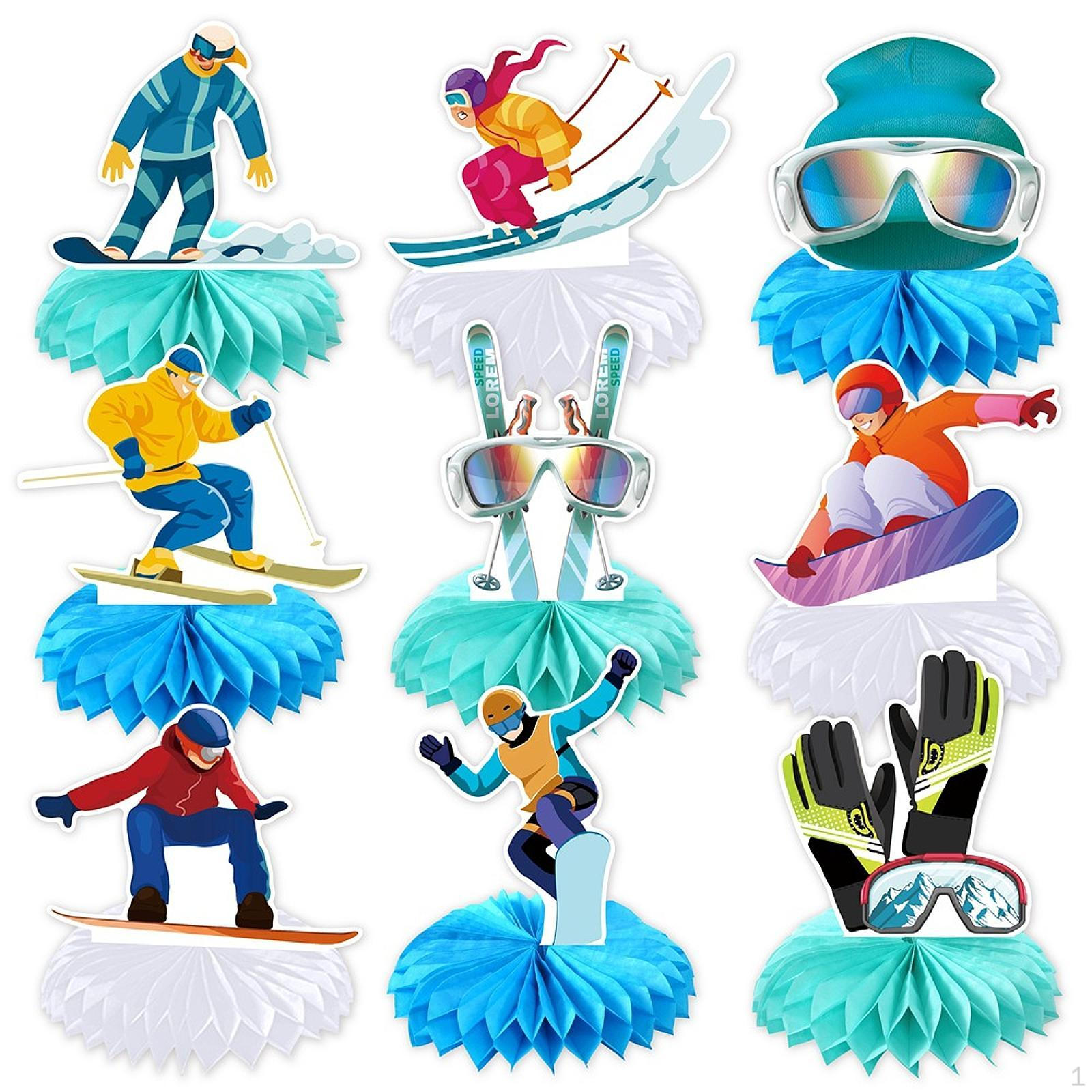 

9 шт. Украшения на день рождения для катания на лыжах, сотовые центральные элементы, милые центральные элементы для стола с подарками, сделанные своими руками, реквизит для фотографий