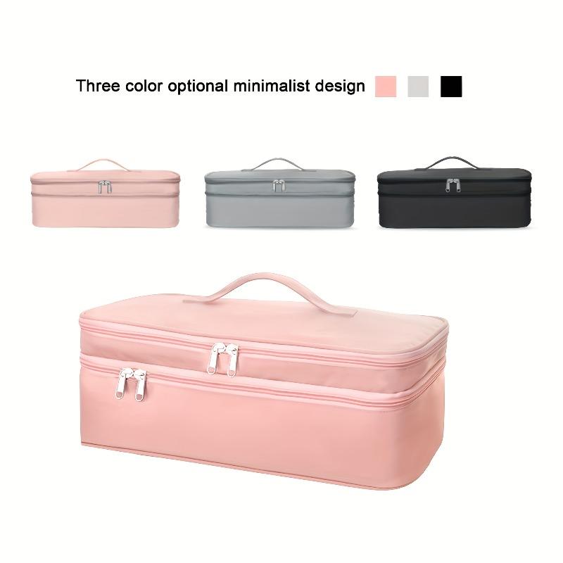 Storage Bag Double-Layer Large Capacity Zipper Travel Case with Hair Tool Compartments Durable Nylon Portable Makeup Bag