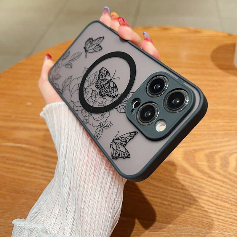 Butterfly Pattern For Magsafe Wireless Charging Case For iPhone 17 16 14 15 Pro Max 13 12 Pro Max Shockproof Matte Phone Cover