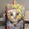 Cartoon Cat On the Bookshelf Printed Blanket for Sofa Bed Travel Camping Living Room Office Conditioning Blanket