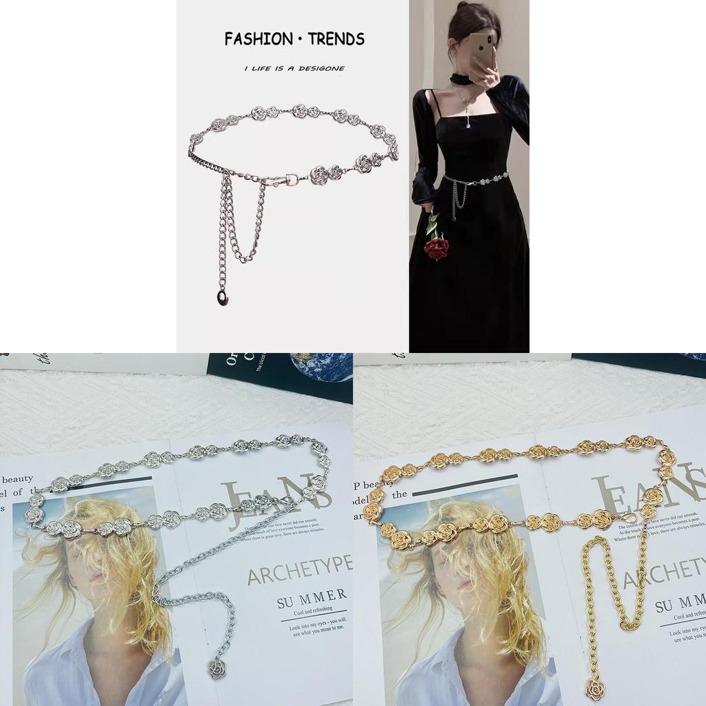 Small Fragrance Style Rose Decor Metal Waist Chain For Women Summer Fashion Jewelry
