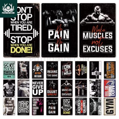 Decor Gym Tin Sign Plaque Metal Plate Work Out Wall Art Poster for Man Cave Gym Home Decorative