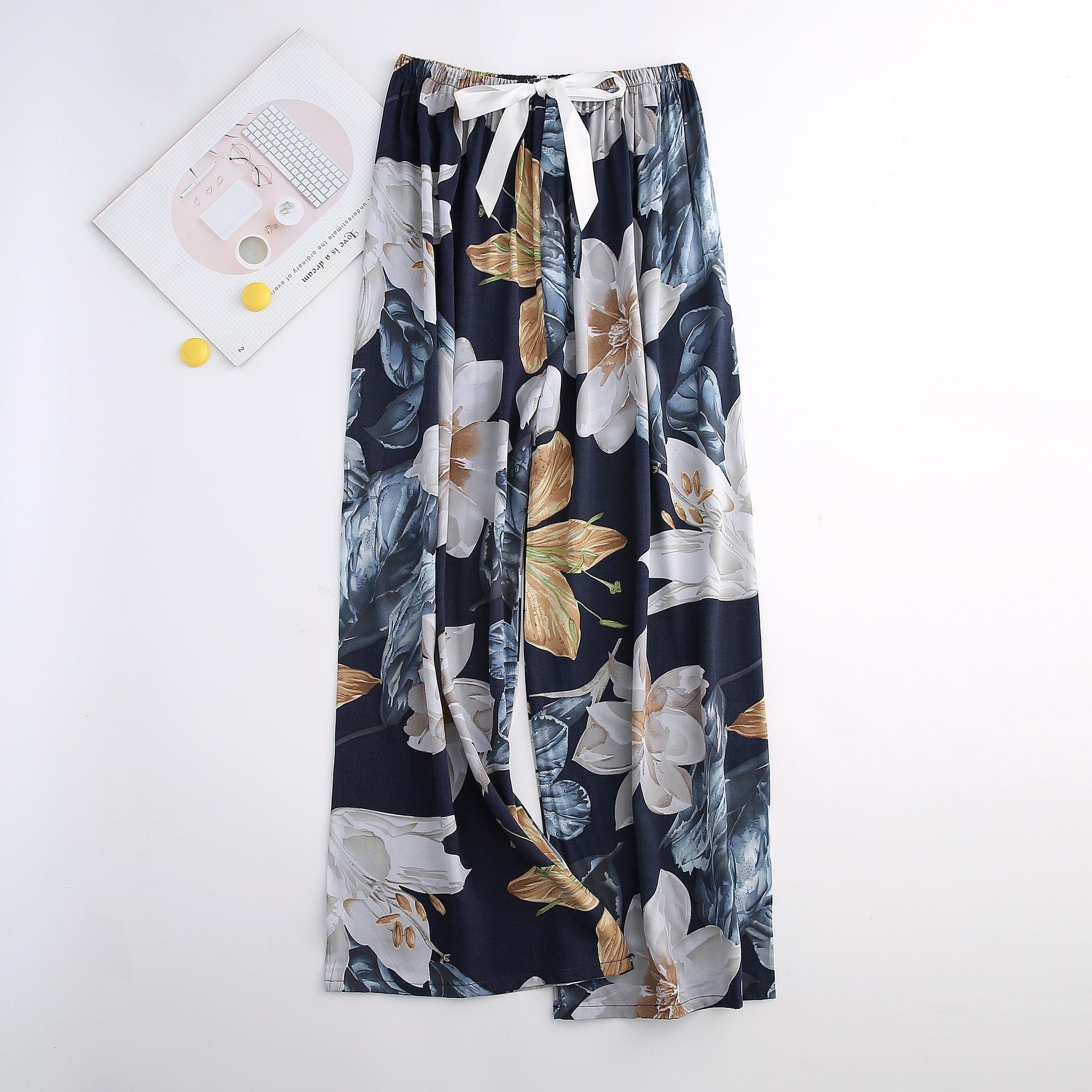 

Летние хлопковые шелковые пижамы женские свободные широкие брюки с принтом One Size