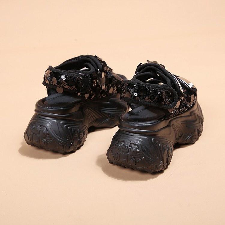 

Sequined sandals women s outer wear 2025 summer round head platform sequined Velcro casual beach sports sandals 34