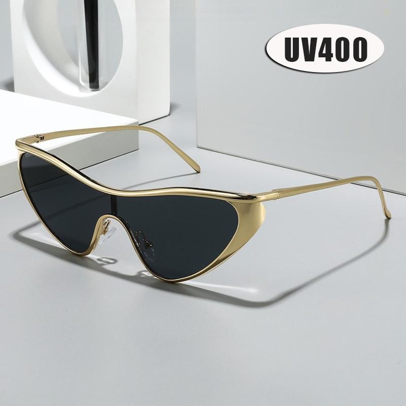 Fashion Metal One Piece Cat Eye Sunglasses Premium Trendy Designer Punk Popular Metal Eyeglasses Stylish