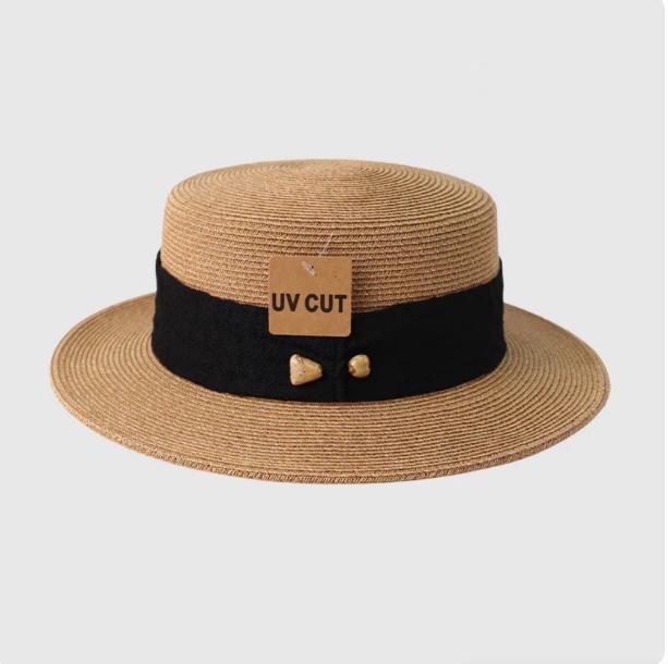 French Retro Flat Top Straw Sun Hat for Women Summer Beach Vacation Elegant Sunshade Protection Wide Brim Hat