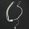 European and American retro pearl necklace women's fashion personality double-layer pearl pendant collarbone chain necklace jewelry 16660