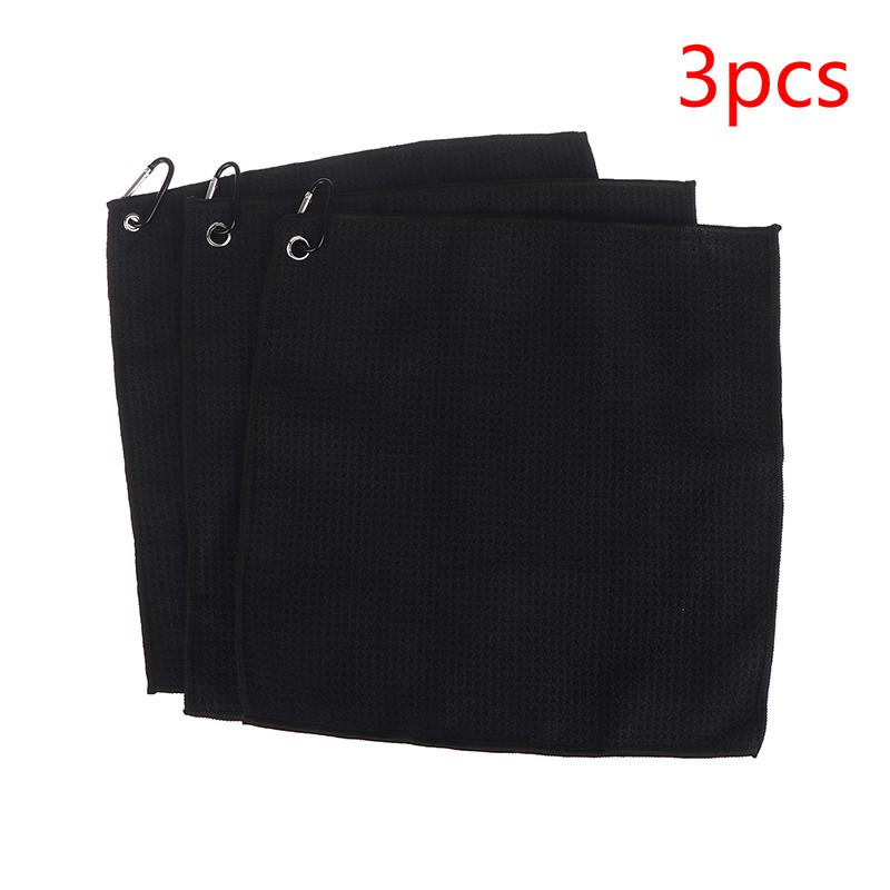 Lot de 3 serviettes de golf en microfibre triple pliage 30 cm x 30 cm avec crochet de suspension Motif gaufré Disque de vol pour le sport et les activités de plein air