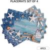Blue Placemats Set of 4 Summer Nautical Theme Washable Placemat Kitchen Dining Heat-Resistant Starfish Shell Fishnet Place Mats Desktop Decor Table