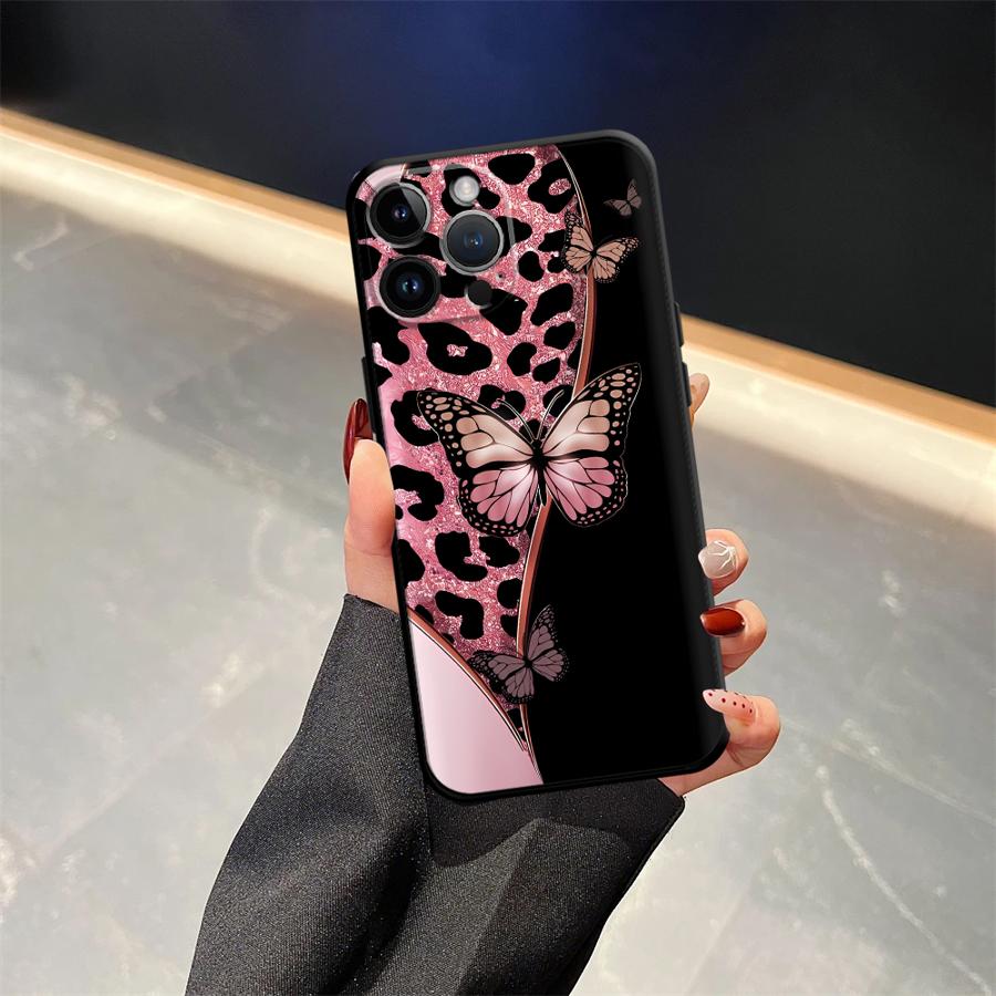 Case for iPhone XR 7 8 17Air 15 16 14 Plus 13 12 11 17 Pro Max XS Max Black Soft Phone Cover Cartoon Leopard Print Pattern