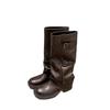 Cowhide version! Spice Girls Pant Boots~ 6.5cm Height Increasing Buckle Mid Tube Western Knight Boots Women's Pile Boots