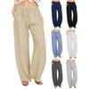 Women Harem Pants Elastic Waist Adjustable Drawstring Wide Leg Trousers with Pockets Solid Color Casual Lounge Pants