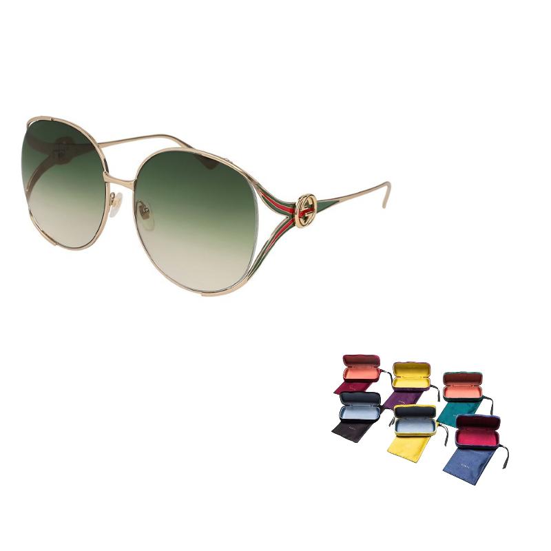 Gucci Double G Serie Goldrahmen Runde Sonnenbrille Damen Sonnenbrille GG0225S-003 Dust Bag+Eyeglass Case (Random Color) gray