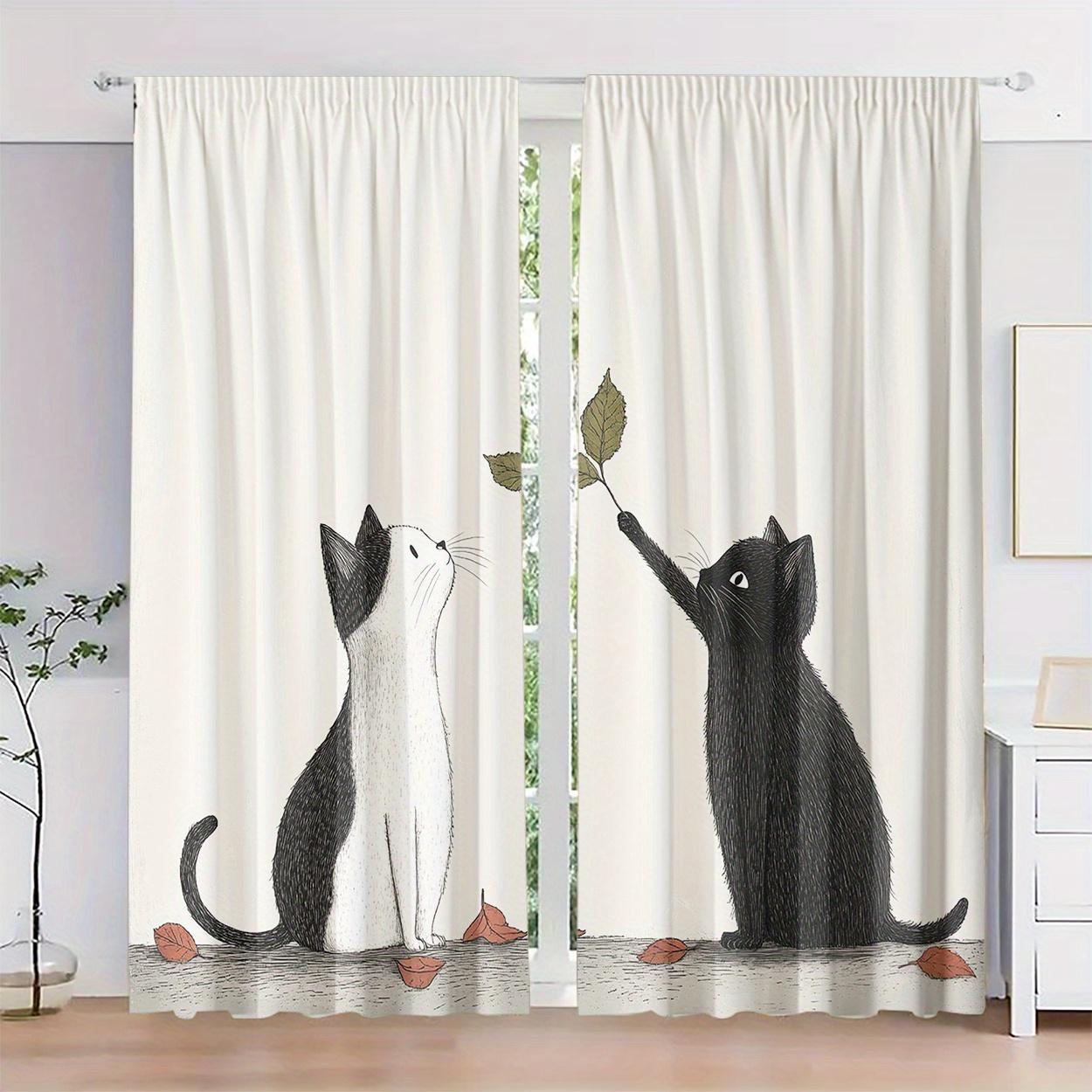 2 Panels Cat Print Curtains Cartoon Animal Drapes Polyester Kids Room Bedroom Living Room Home Decor 60×150
