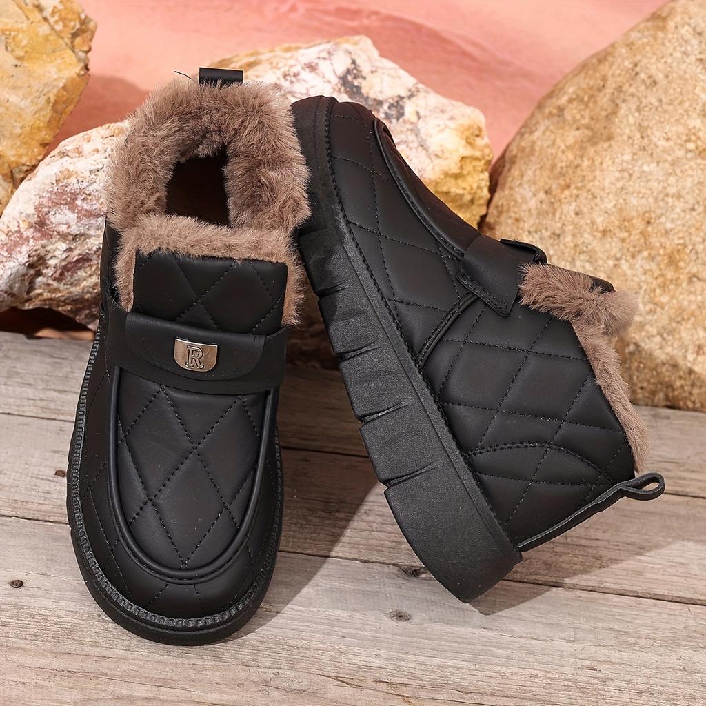 [Versatile Outdoor Casual] Warm Plush Snow Boots | Autumn Winter Thick Slip-On | Block Heel Round Toe for Hiking