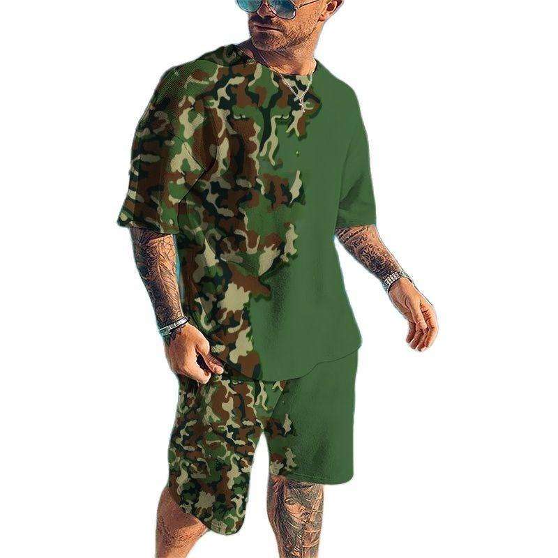 Summer New Men's Tracksuits 3D Printed T-shirt Set Camouflage