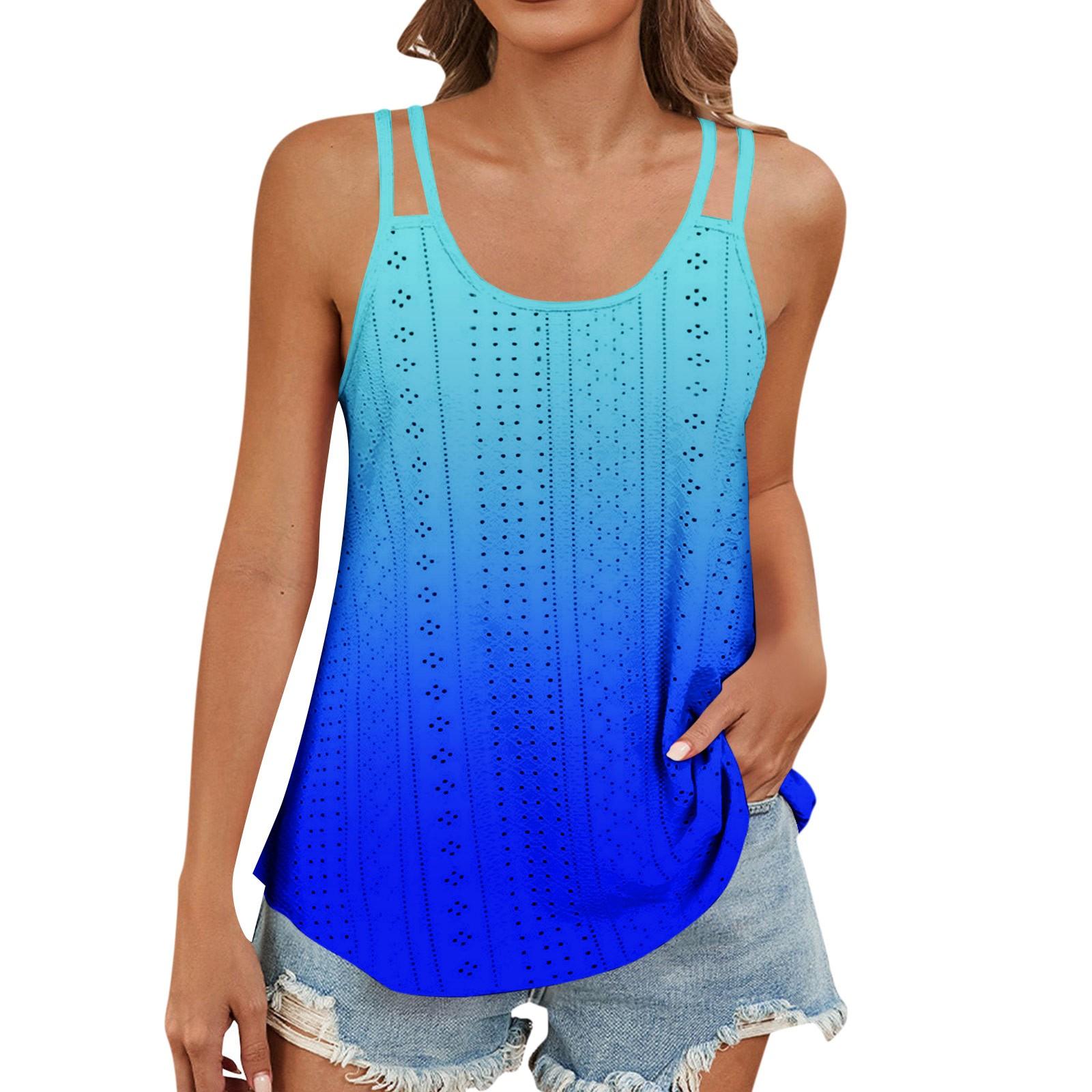 Женский модный повседневный жилет с градиентным цветным принтом и U-образным вырезом — фото 3