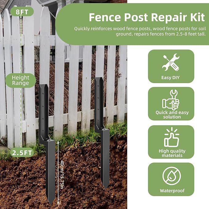 Heavy-Duty Ground Anchors: Inclined Wooden Stake Fence Repair & Thickened Metal Hardware Tools