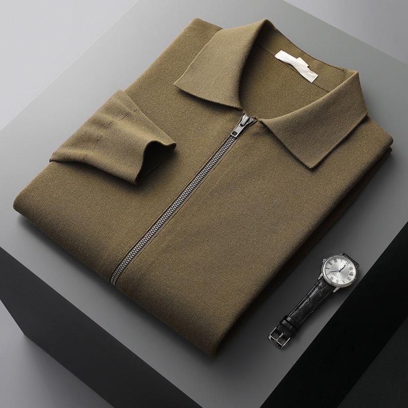 Thickened Air Layer Polo Shirt Cardigan Autumn And Winter Men'S Cashmere Knitted Casual Cardigan Middle-Aged Coat