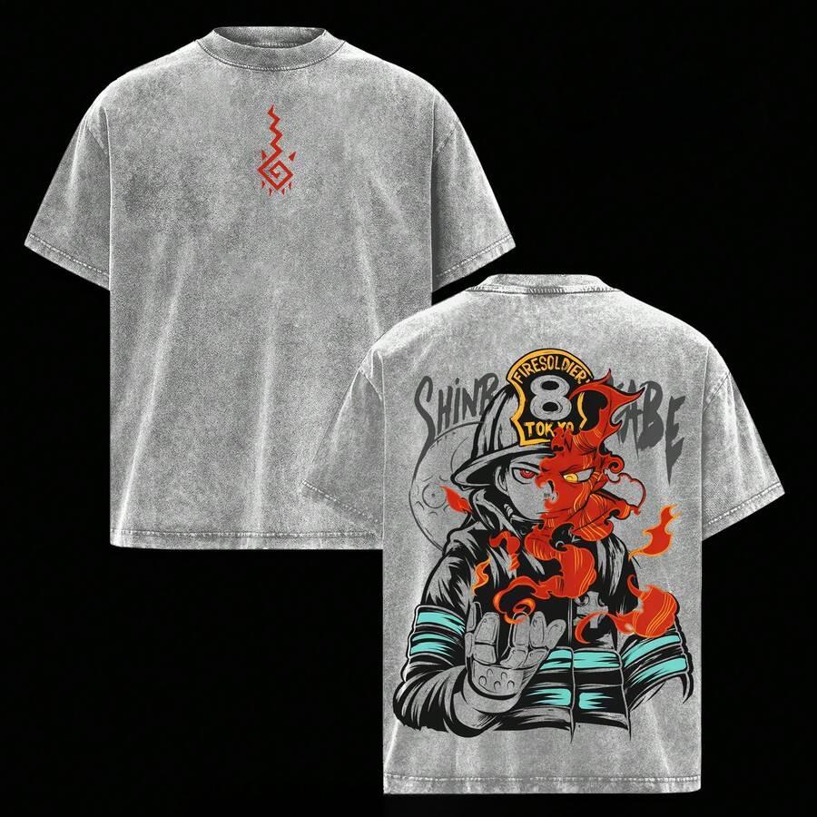 

Hot Anime Fire Force Shinra Kusakabe Graphic Tee Men Women Clothing Washed Cotton Tshirt Casual T-shirt Harajuku Unisesx T Shirt S серый
