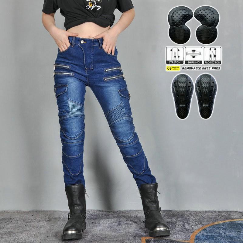 VOLERO Motorcycle Jeans Female Knight Elastic Riding Pants Retro Personality Casual Drop Resistance