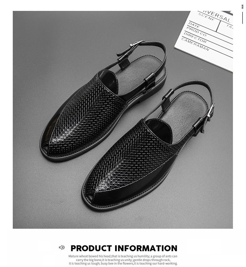 Summer Woven Leather Sandals for Men & Women - Plus Size, Solid Color Outdoor Beach Sandals