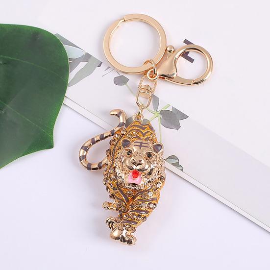 Keychain Pendant Sparkling Rhinestones Tiger Shape Charm Key Chain Strong Lobster Clasp Multi-Functional Key Holder