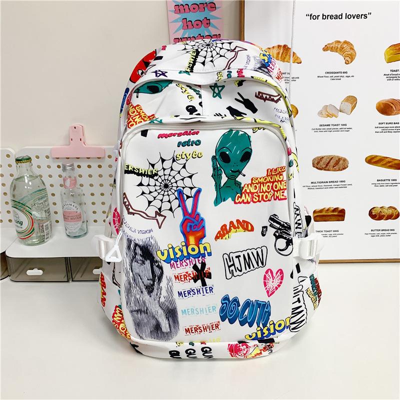 

Школьный рюкзак высокая ценность личность граффити милый принт рюкзак мужчины и женщины повседневный универсальный большая вместимость зелёный