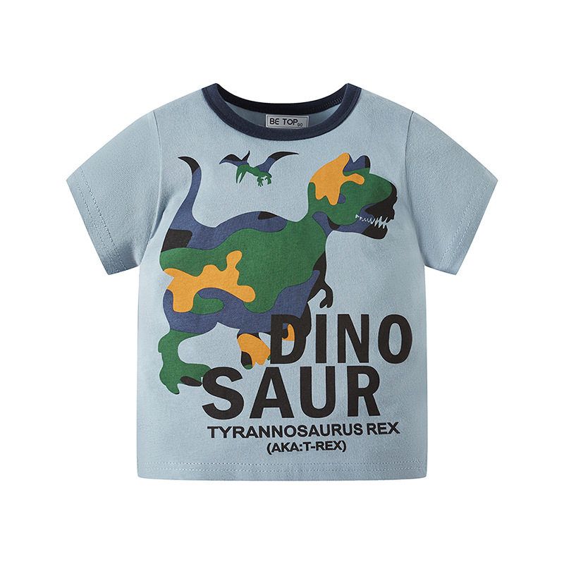 Boys  T-Shirt Summer 2023 Summer Children s Short Sleeve Top Camouflage Dinosaur Clothes Thin Undershirt Pure Cotton Half Sleeve Dt8273 Water Blue 90 cm
