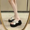 Height increase thick bottom fashion 2025 new small beach cool slippers women's rhinestone slippers women's summer wear
