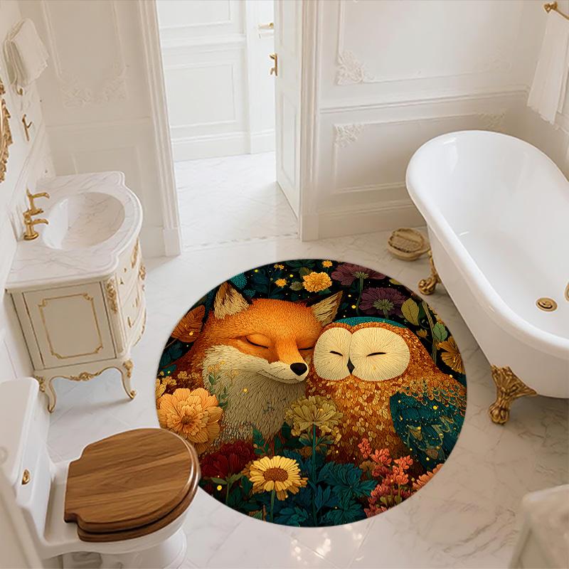 Owl and Fox,Round Area Rug,Carpet Rug for Living Room Bedroom Sofa Playroom Decor,Non-slip Floor Mat