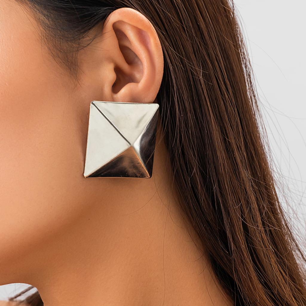 IngeSight.Z Creative Gold Color 3D Geometric Stud Earrings for Women Men Vintage Wedding Party Jewelry 2025 Valentine Day Gift