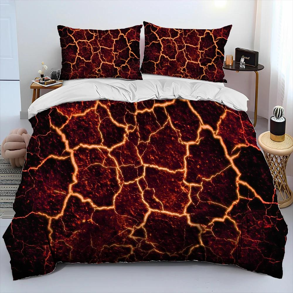 3D Volcano Lava Magma Comforter Bedding Set,Duvet Cover Bed Set Quilt Cover Pillowcase,King Queen Size Bedding Set Adult Child