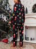 Stylish Women's Christmas Pajama Set with Lapel, Long Sleeves, and Pants
