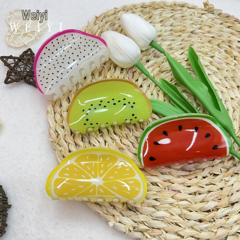Korean-Style Cute Fruit Hairpin: Large Versatile Shark Clip for Creative Updo Headwear for Girls