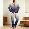 Men's Casual Pajama Set with Loose Fit Corduroy Pants and Printed Long Sleeve Lapel Collar Button-Front Top