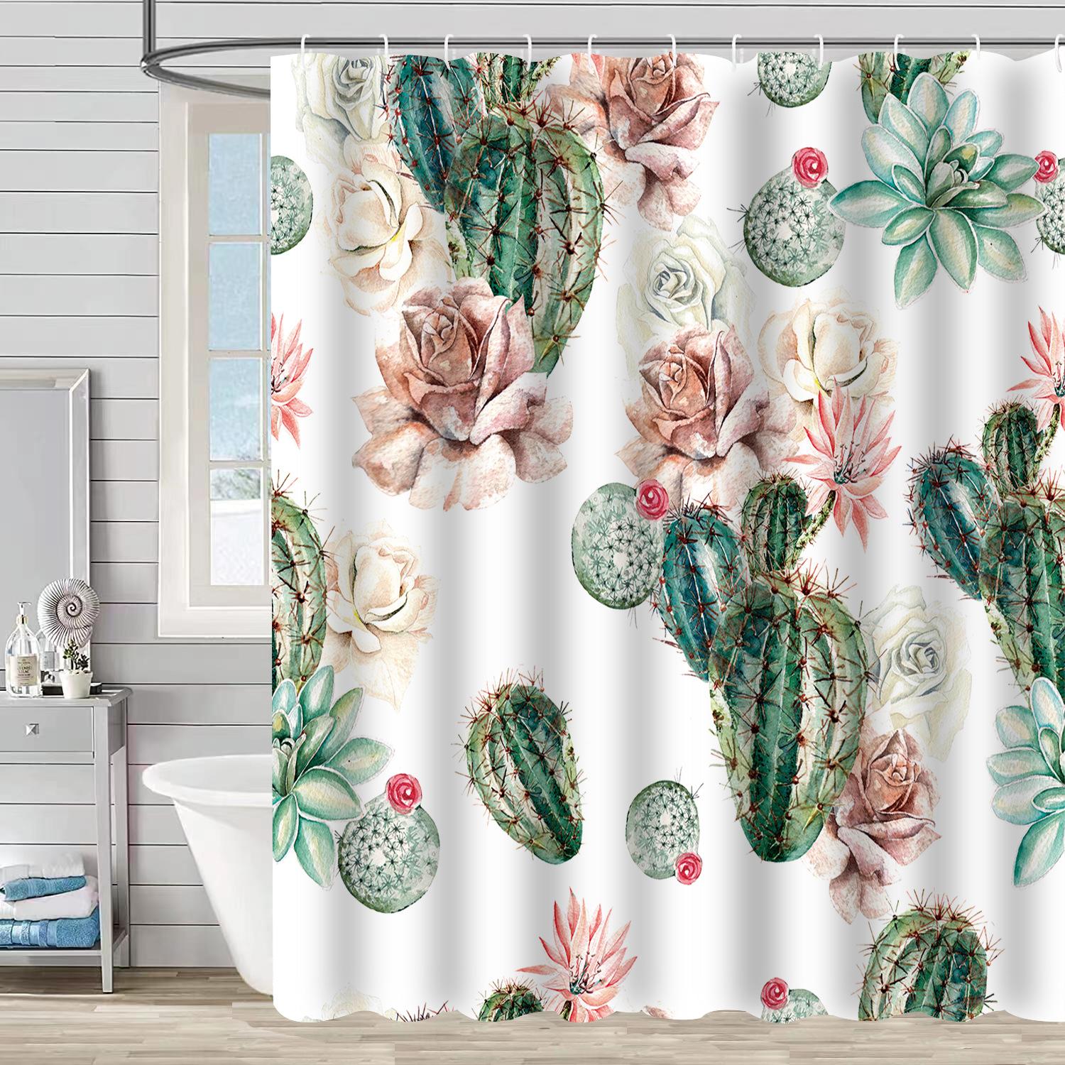 

Shower Curtain Waterproof and Mildew-proof Digital Printing Cactus Bath Shower Curtain Bathroom Partition Curtain Free Punching shower curtain 150 * 180