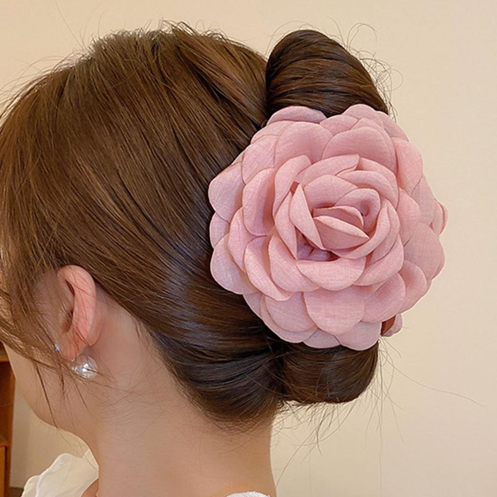Vintage Solid Color Fabric Fashion Girl Hair Claw Hair Accessory Three-Dimensional Rose Flower Women's Hairpin Elegant Shark