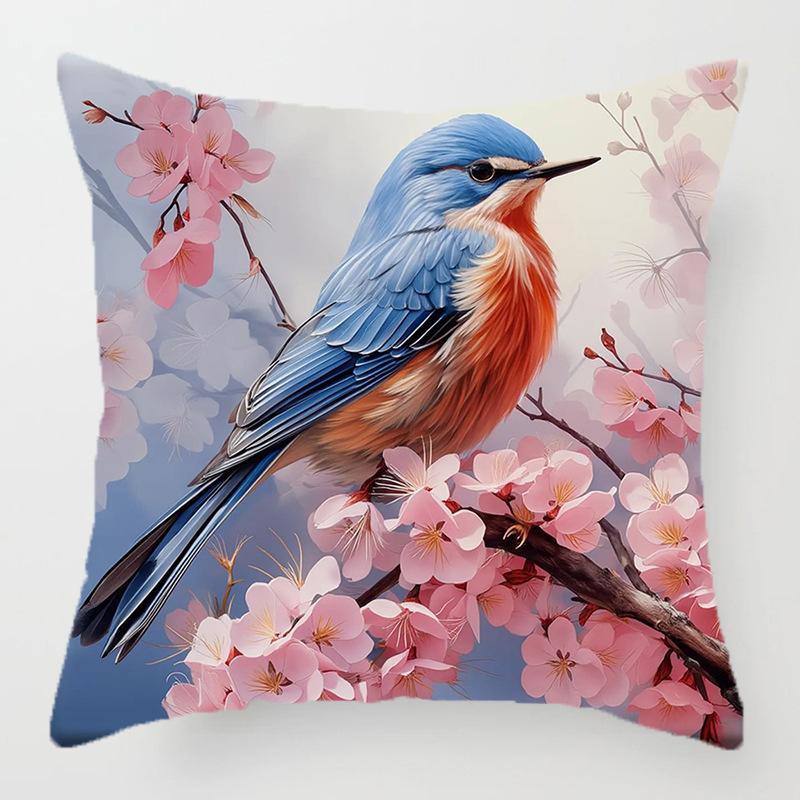Kleurrijke vogel- en bloemenpatroon serie kussenhoes met korte pluche print voor woonkamer bankdecoratie kussenhoes 60x60cm