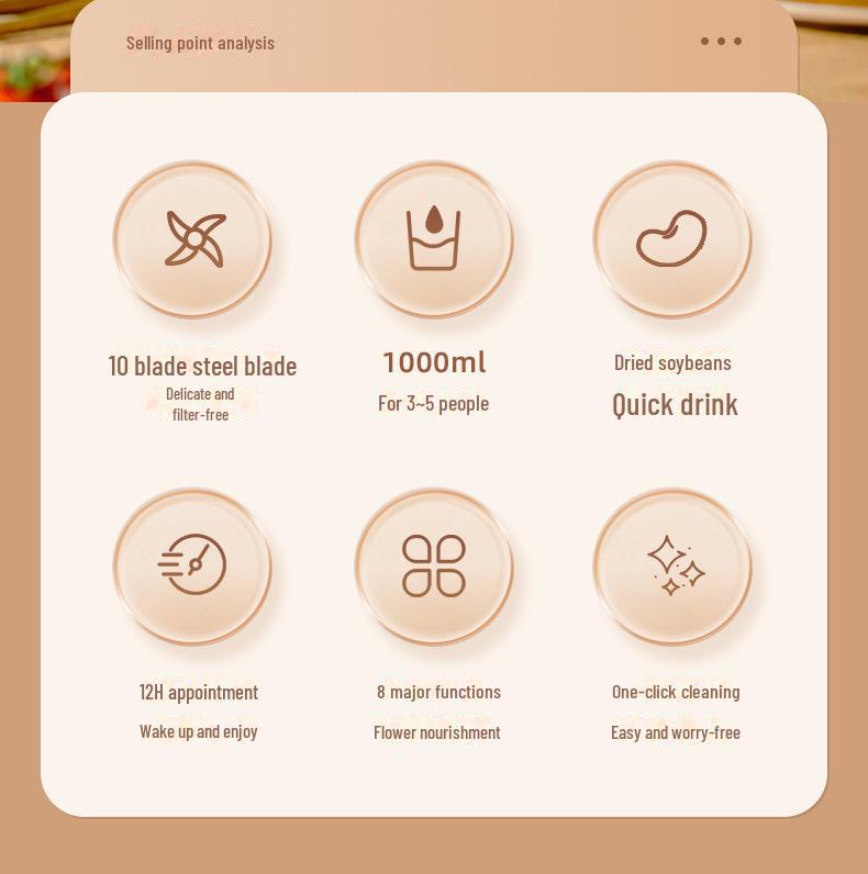 Aparat de făcut lapte de soia silențios, portabil și multifuncțional, cu bază antiaderentă și funcție de stoarcere